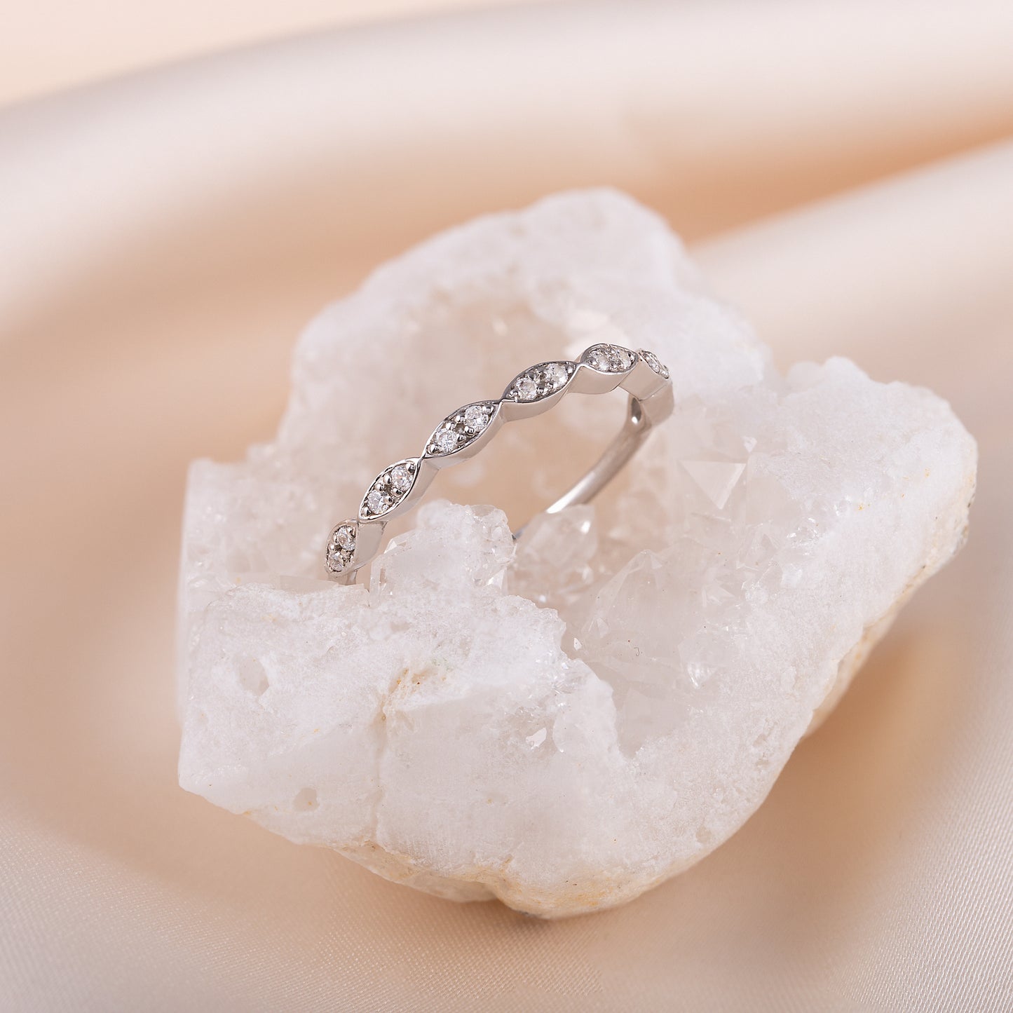 Women Dainty & Elegant 925 Sterling Silver Half Eternity CZ Wedding Band