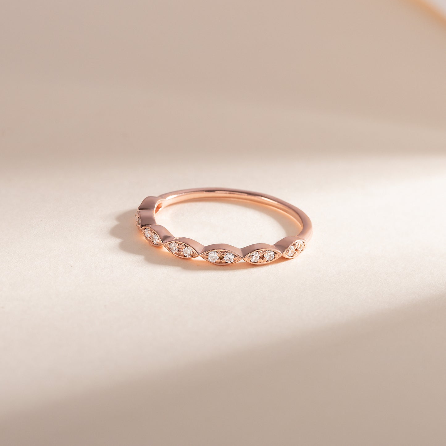 Minimalist 18k Rose Gold Vermeil Half Eternity CZ Wedding Band or Stacking Ring