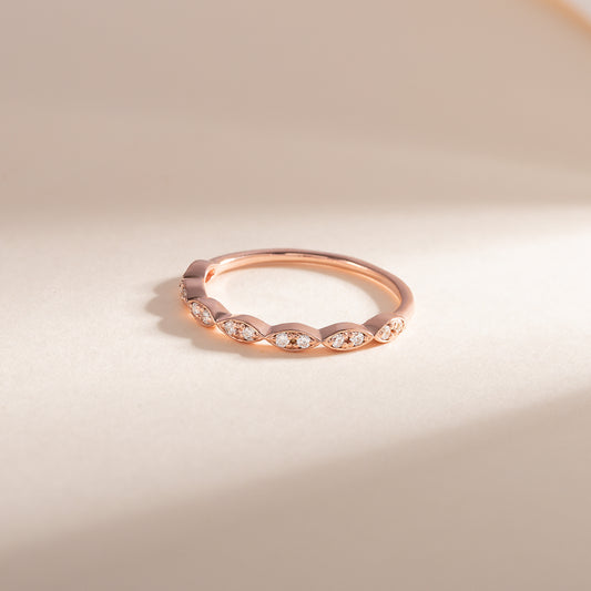 Minimalist 18k Rose Gold Filled Half Eternity CZ Wedding Band or Stacking Ring
