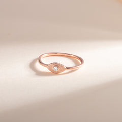 Damen 18 Karat Roségold Vermeil Silber Solitär Zirkonia Evil Eye Schutzring