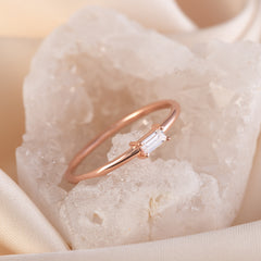 Minimalist 18K Rose Gold Vermeil Silver Baguette CZ Promise Ring for Her