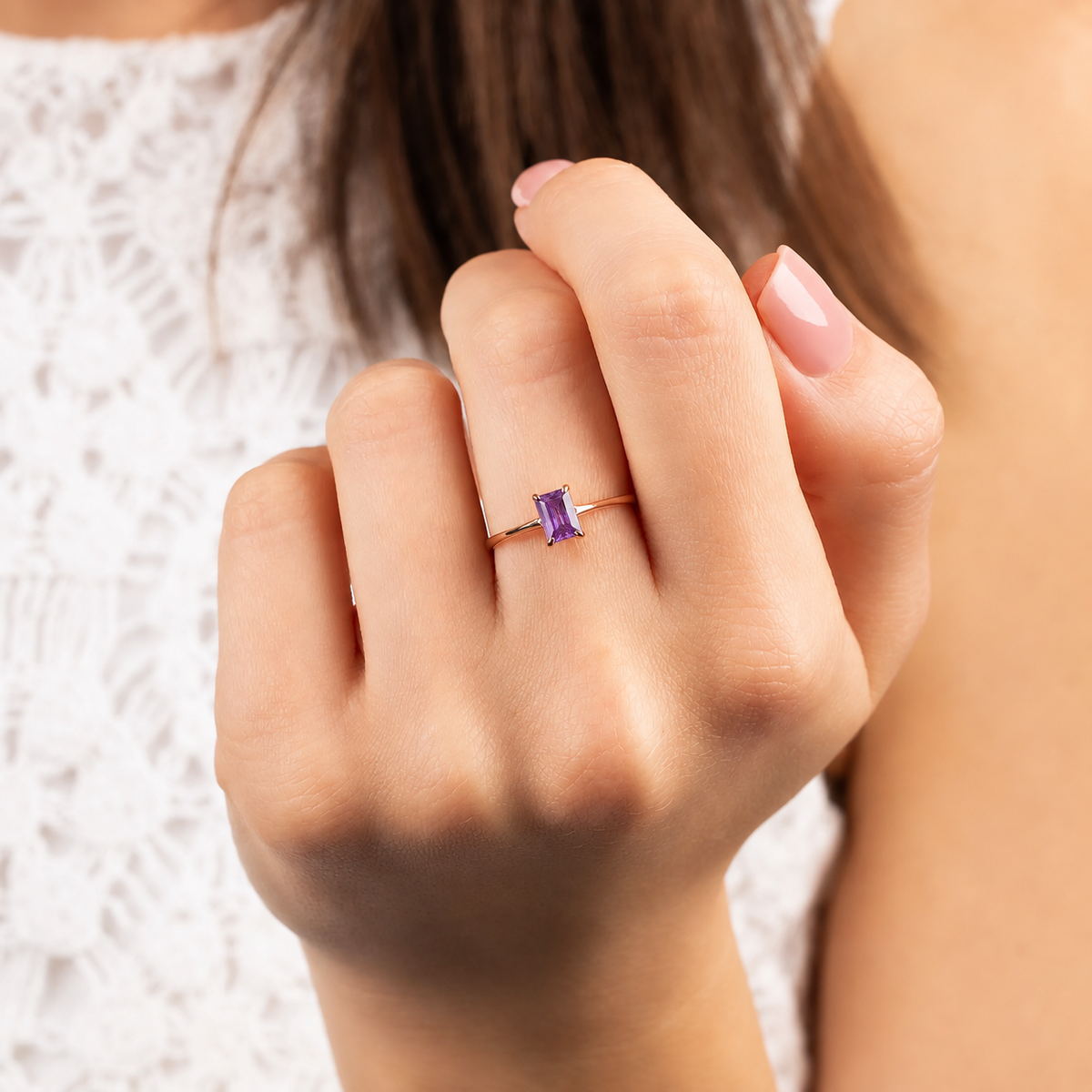 Solene Rose Gold Amethyst Solitaire Ring