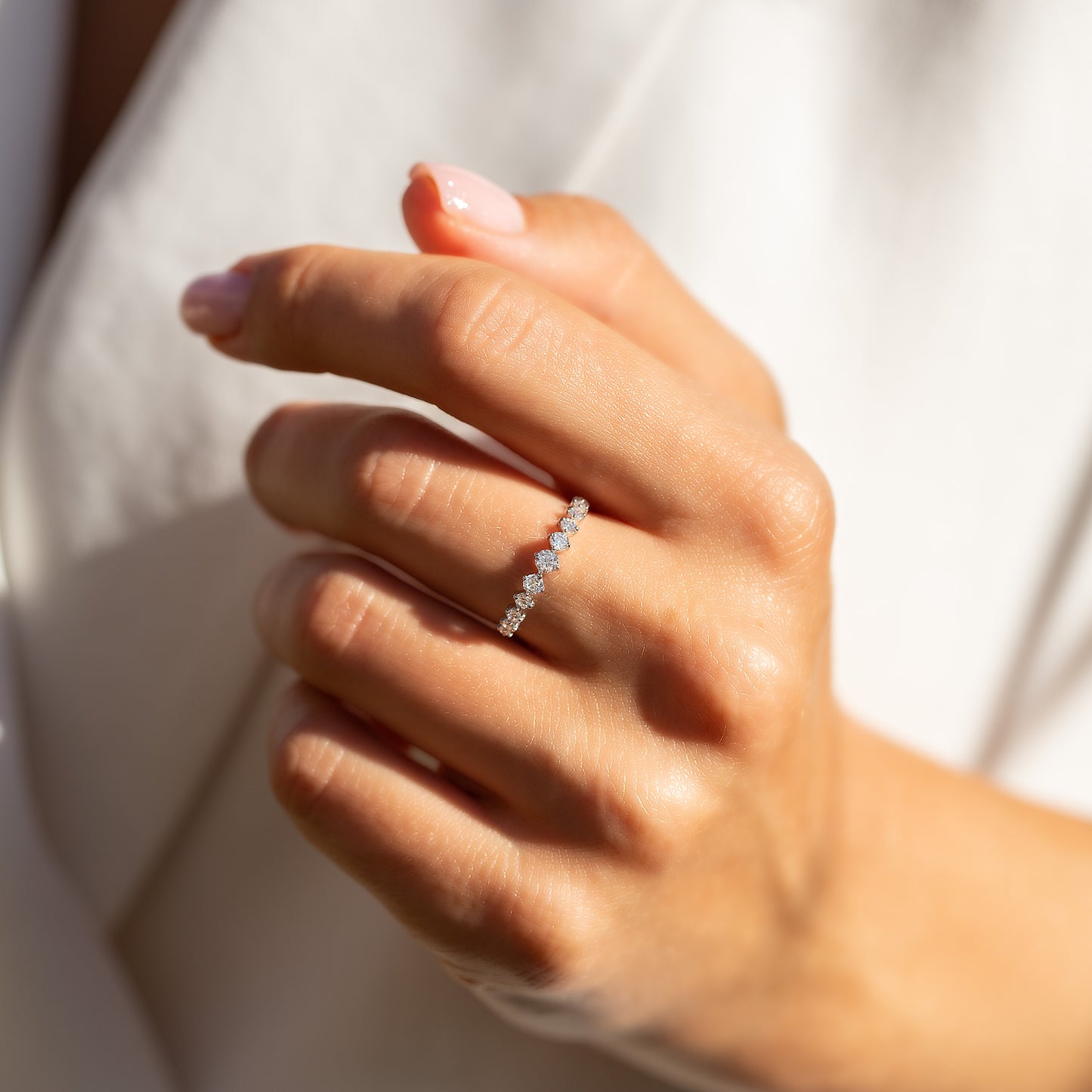 Women Dainty 925 Sterling Silver CZ Wedding Band