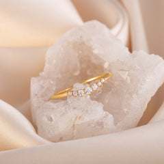 Women Dainty 18K Yellow Gold Vermeil Silver Chevron Wedding Band, Curved Stacking Ring