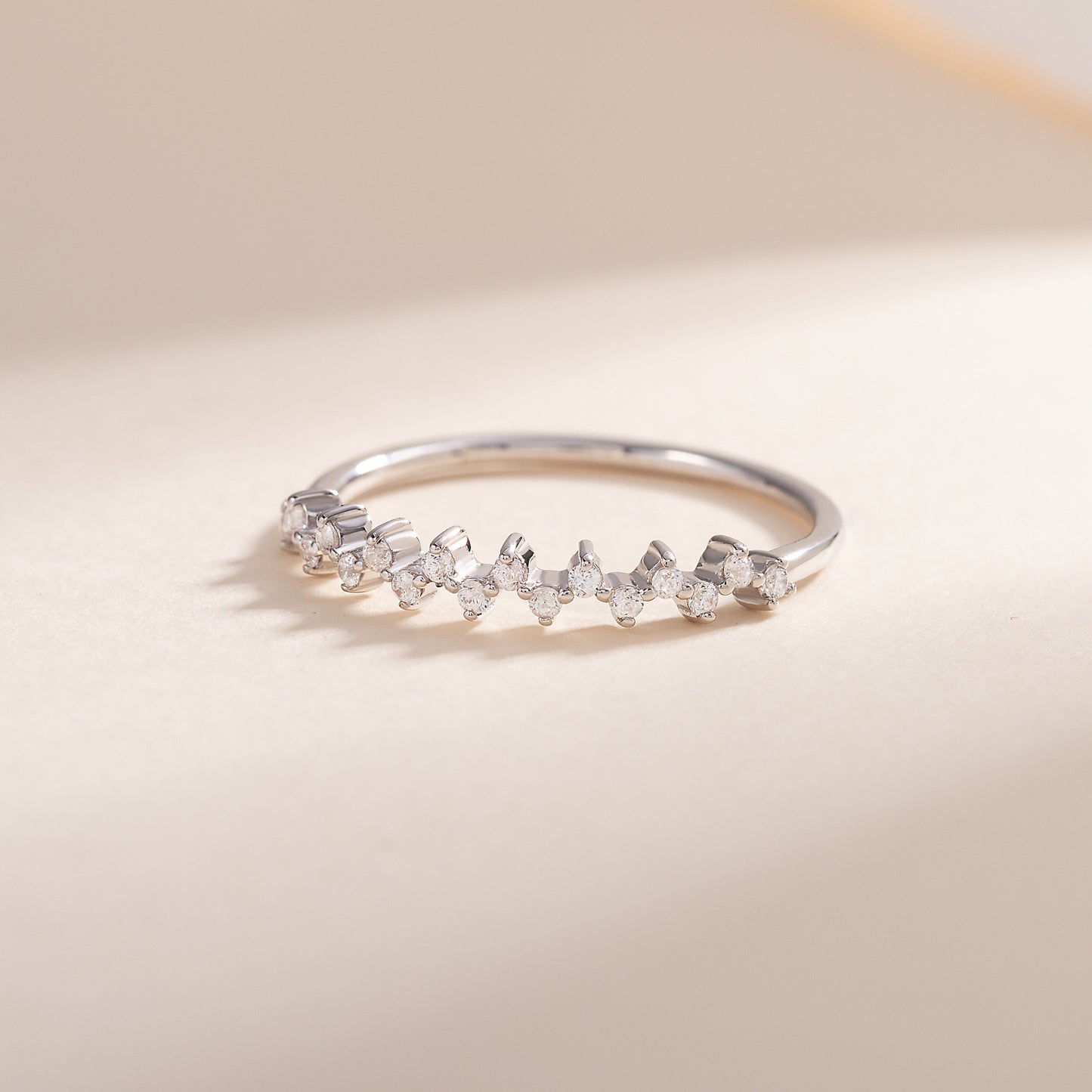 Women Dainty Minimalist 925 Sterling Silver CZ Cluster Wedding Stacking Band