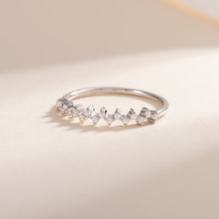 Women Dainty Minimalist 925 Sterling Silver CZ Cluster Wedding Stacking Band