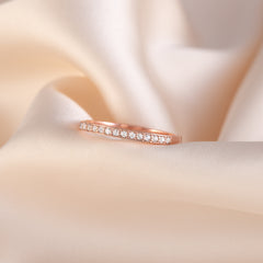 Women Dainty 18K Rose Gold Vermeil Silver Half Eternity Pave CZ Stacking Wedding Band