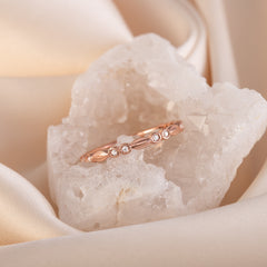 Minimalist Delicate 18k Rose Gold Vermeil Silver CZ Stackable Wedding Band
