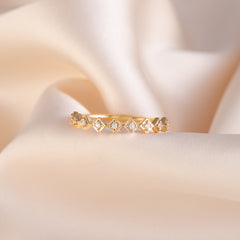 Women Dainty 18K Yellow Gold Vermeil SIlver CZ Geometric Stacking Ring