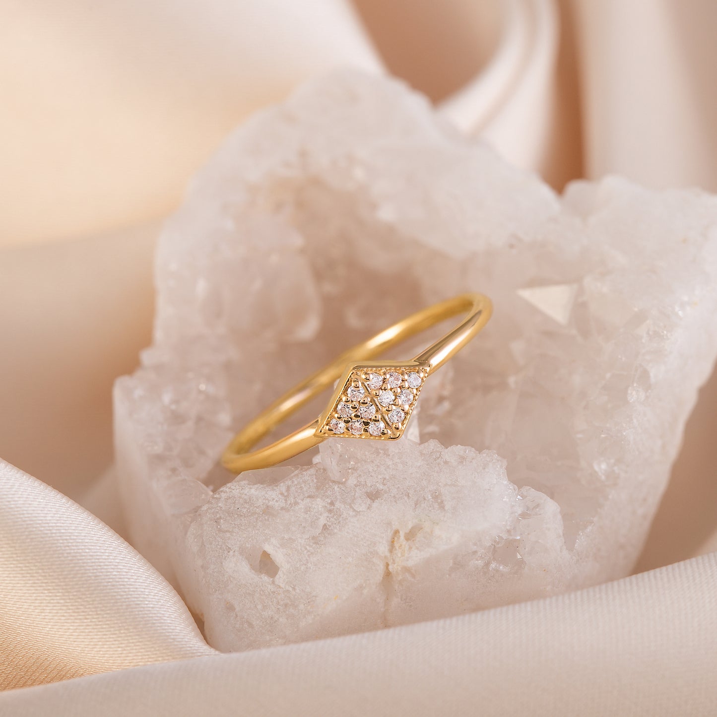 Dainty Geometric 18K Yellow Gold Vermeil Silver CZ Promise Ring for Her