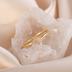 Dainty Geometric 18K Yellow Gold Vermeil Silver CZ Promise Ring for Her