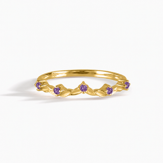 Aveline Yellow Gold Amethyst Leaf Band