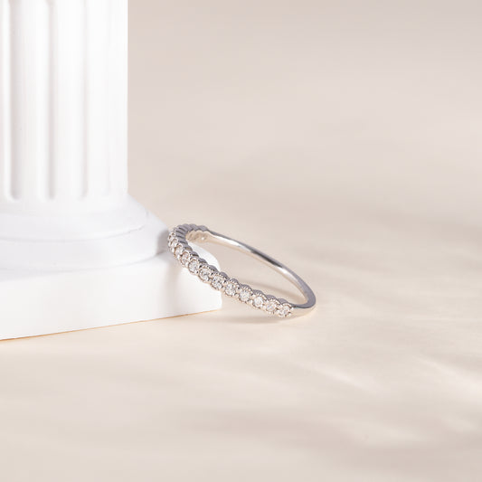 Women Minimalist Elegant 925 Sterling Silver Half Eternity CZ Wedding Band