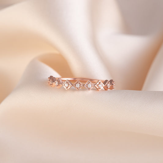 Dainty Geometric 18K Rose Gold Vermeil Silver CZ Women Wedding Band