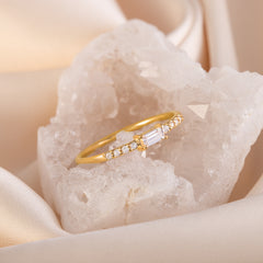 Dainty Minimalist 18k Yellow Gold Vermeil Silver Baguette CZ Promise Ring for Her