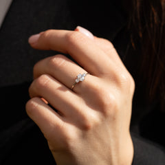 Dainty Minimalist 925 Sterling Silver 3 Stone Setting Oval Cut CZ Promise Ring for Her