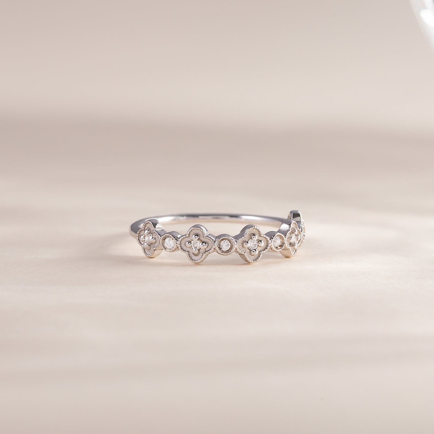 Women Vintage Style Art Deco 925 Sterling Silver Half Eternity CZ Wedding Band