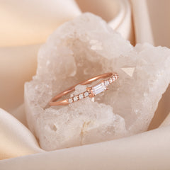 Minimalist Dainty 18K Rose Gold Vermeil Baguette CZ Engagement Ring