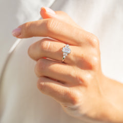 Women Unique Art Deco Style 925 Sterling Silver Baguette Cubic Zirconia Engagement Ring