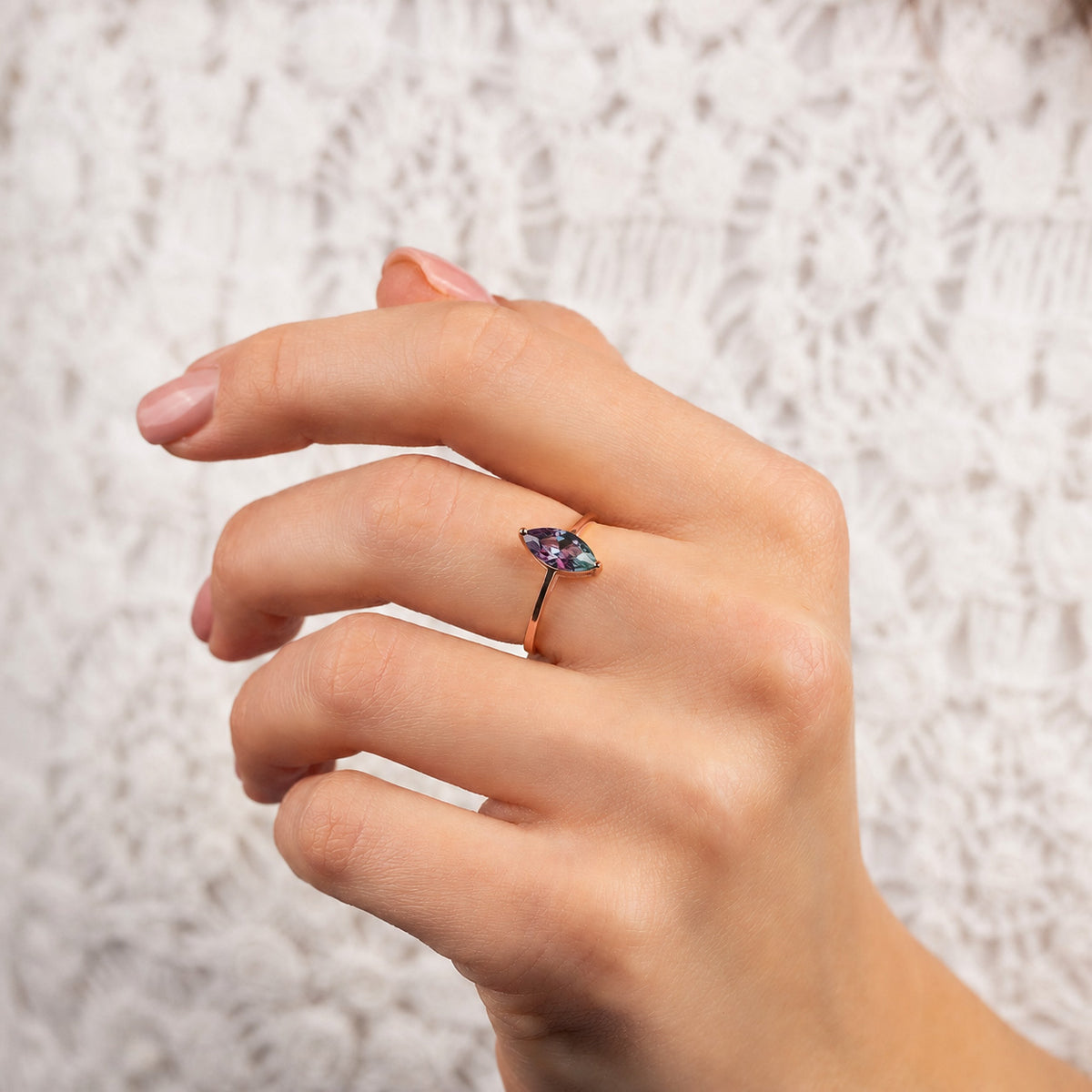 Nyra Rose Gold Alexandrite Marquise Solitaire Ring