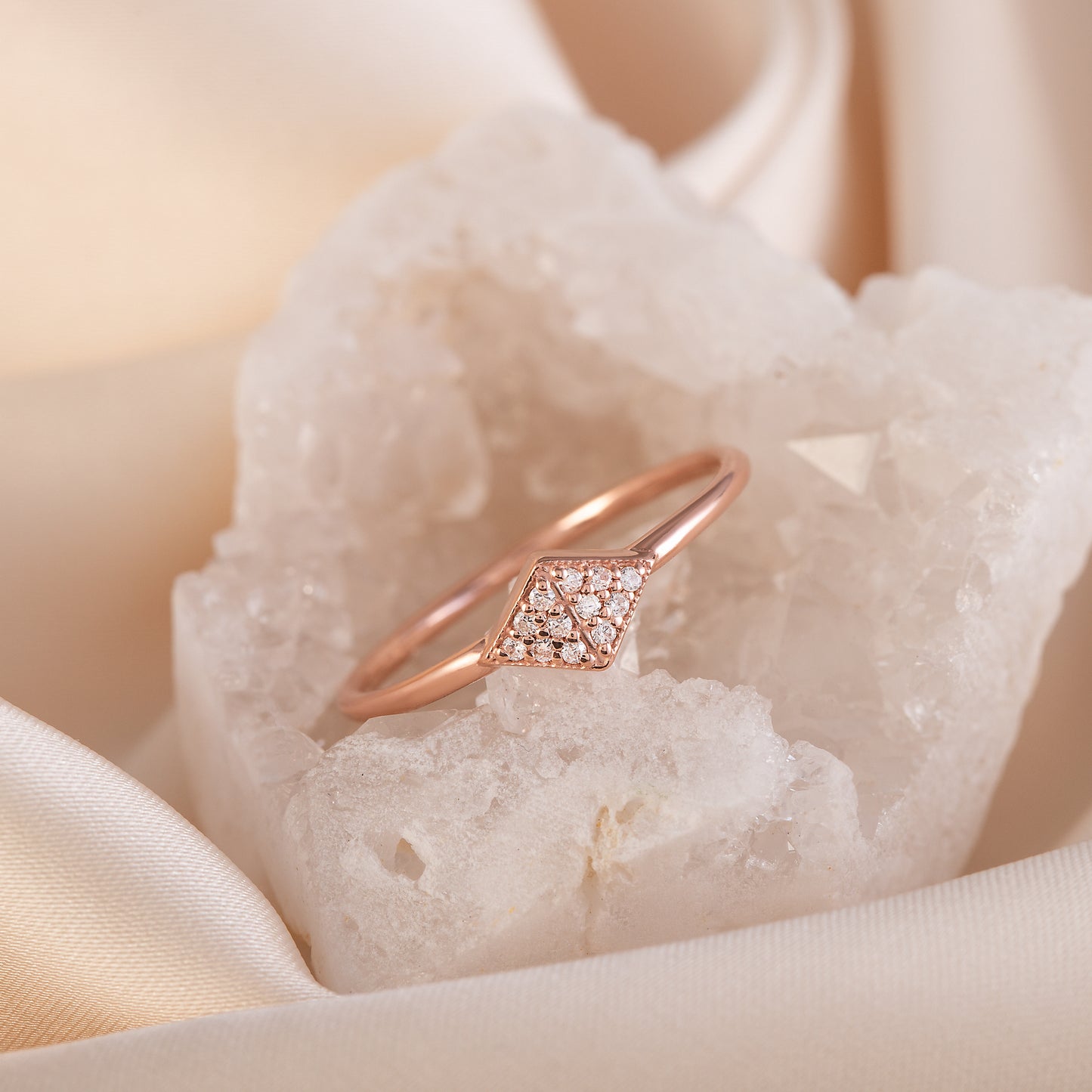 Women Dainty 18k Rose Gold Vermeil Silver CZ Promise Ring for Her