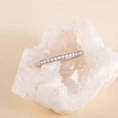 Women Dainty 925 Sterling Silver Half Eternity CZ Wedding Band