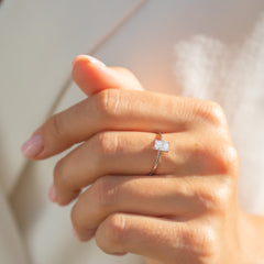 Dainty Minimalist 925 Sterling Silver Baguette Cubic Zirconia Solitaire Engagement Ring for Her