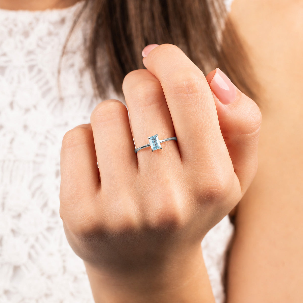 Solene White Gold Aquamarine Solitaire Ring