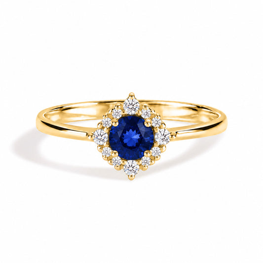 Celeste Yellow Gold Sapphire Halo Ring