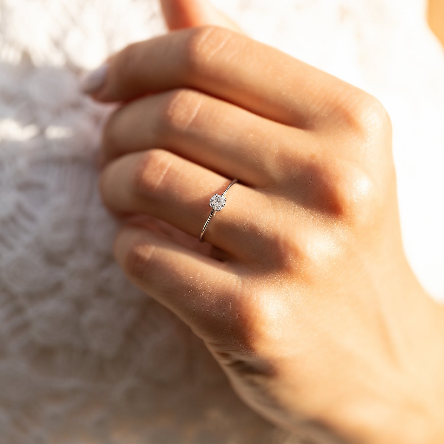 Minimalist Delicate 925 Sterling Silver Solitaire Cubic Zirconia Promise Ring for Her