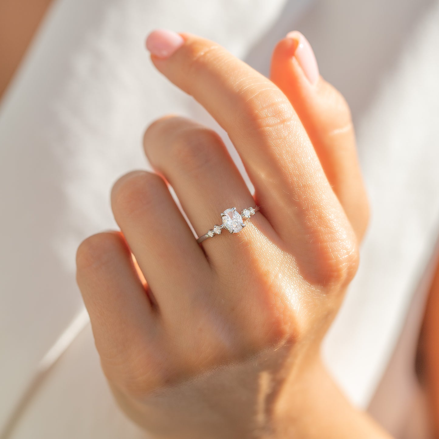 Dainty Minimalist 925 Sterling Silver Oval Cut Cubic Zirconia Promise Ring for Her