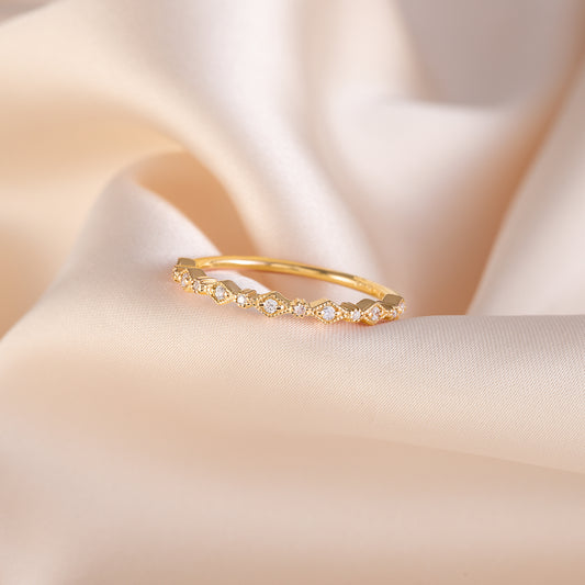 Women Dainty Minimalist 18K Yellow Gold Vermeil Silver CZ Wedding Band or Stacking Ring