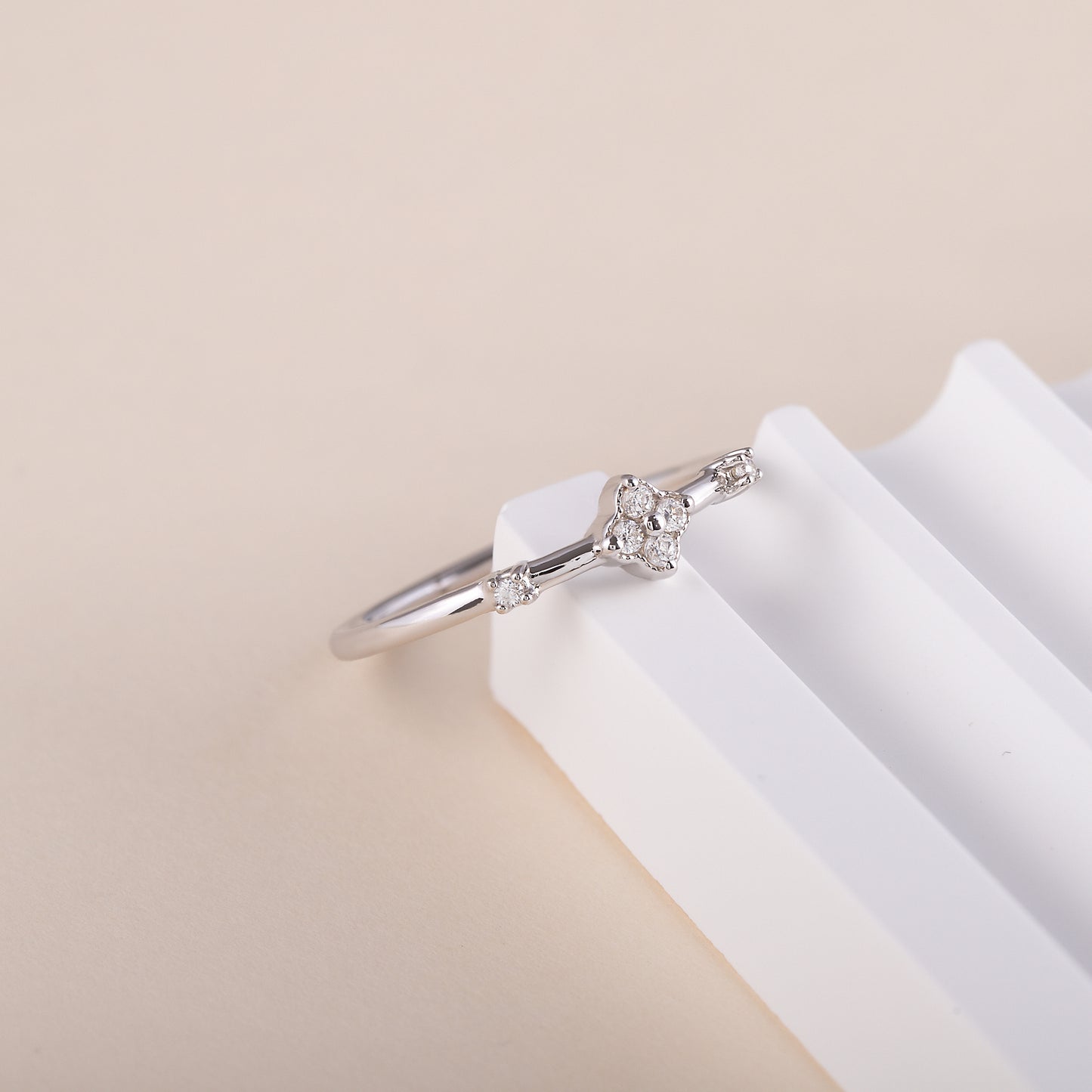 Unique Minimalist & Delicate 925 Sterling Silver CZ Floral Promise Ring for Her