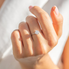 Women Victorian Style 925 Sterling Silver Cubic Zirconia Halo Engagement Ring