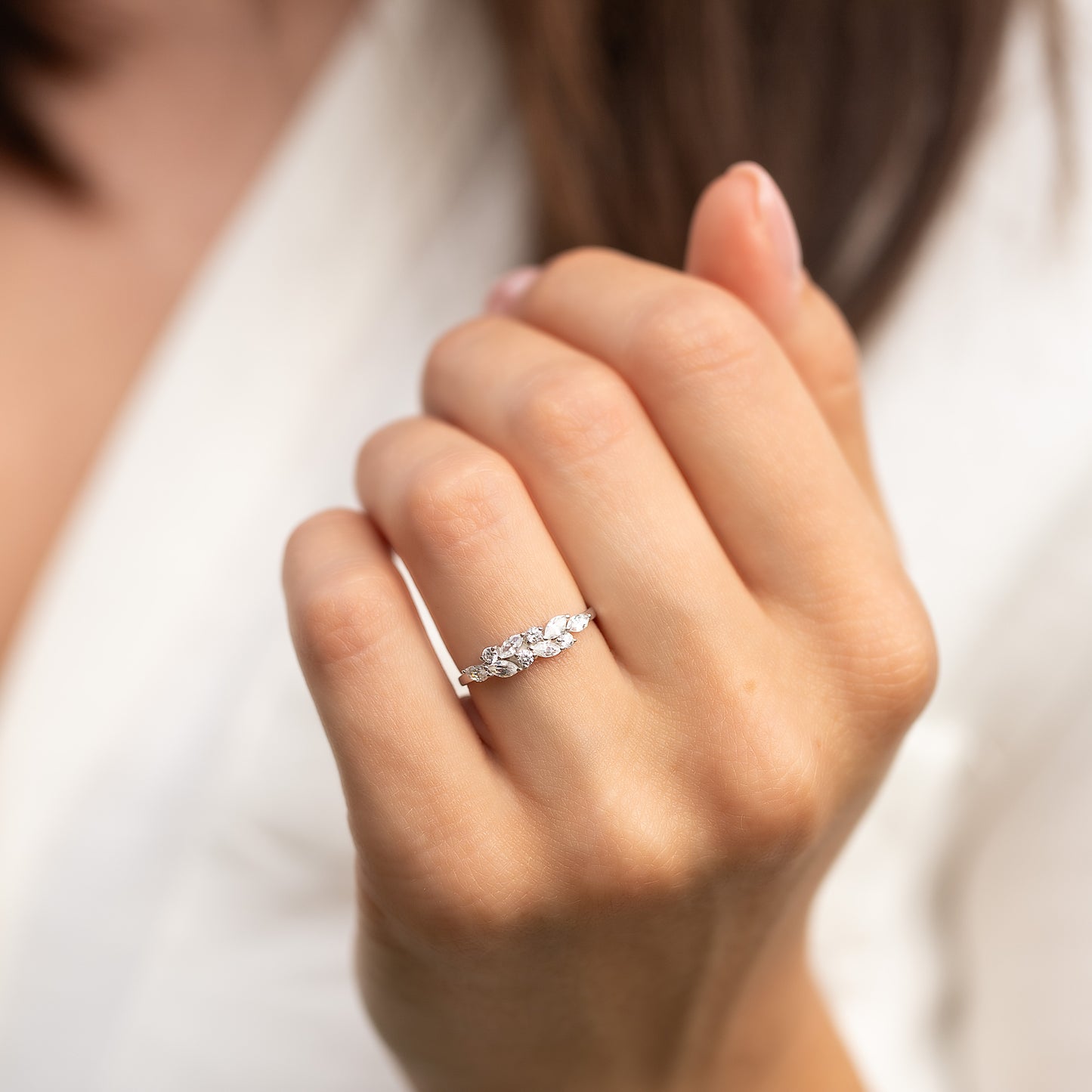 Unique Dainty Women 925 Sterling Silver Marquise CZ Promise Ring for Her