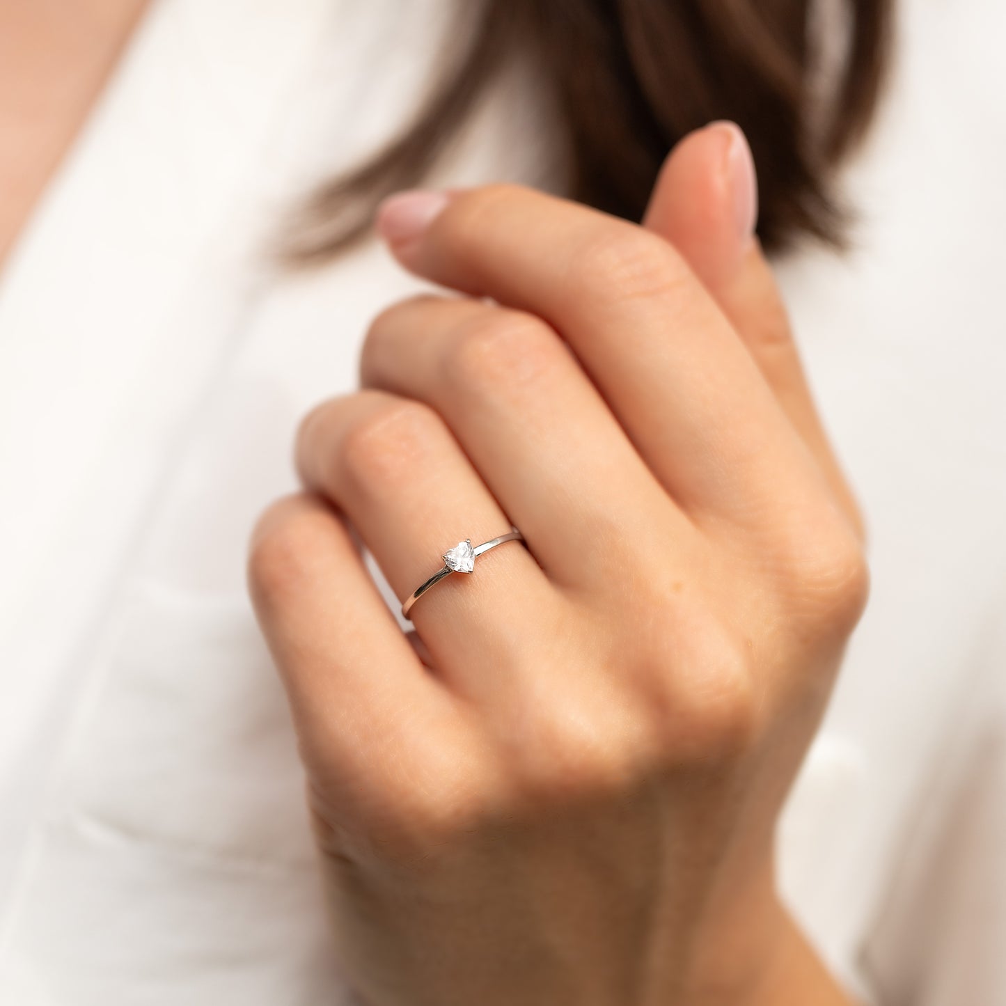 Dainty & Elegant 925 Sterling Silver Heart CZ Promise Ring for Her