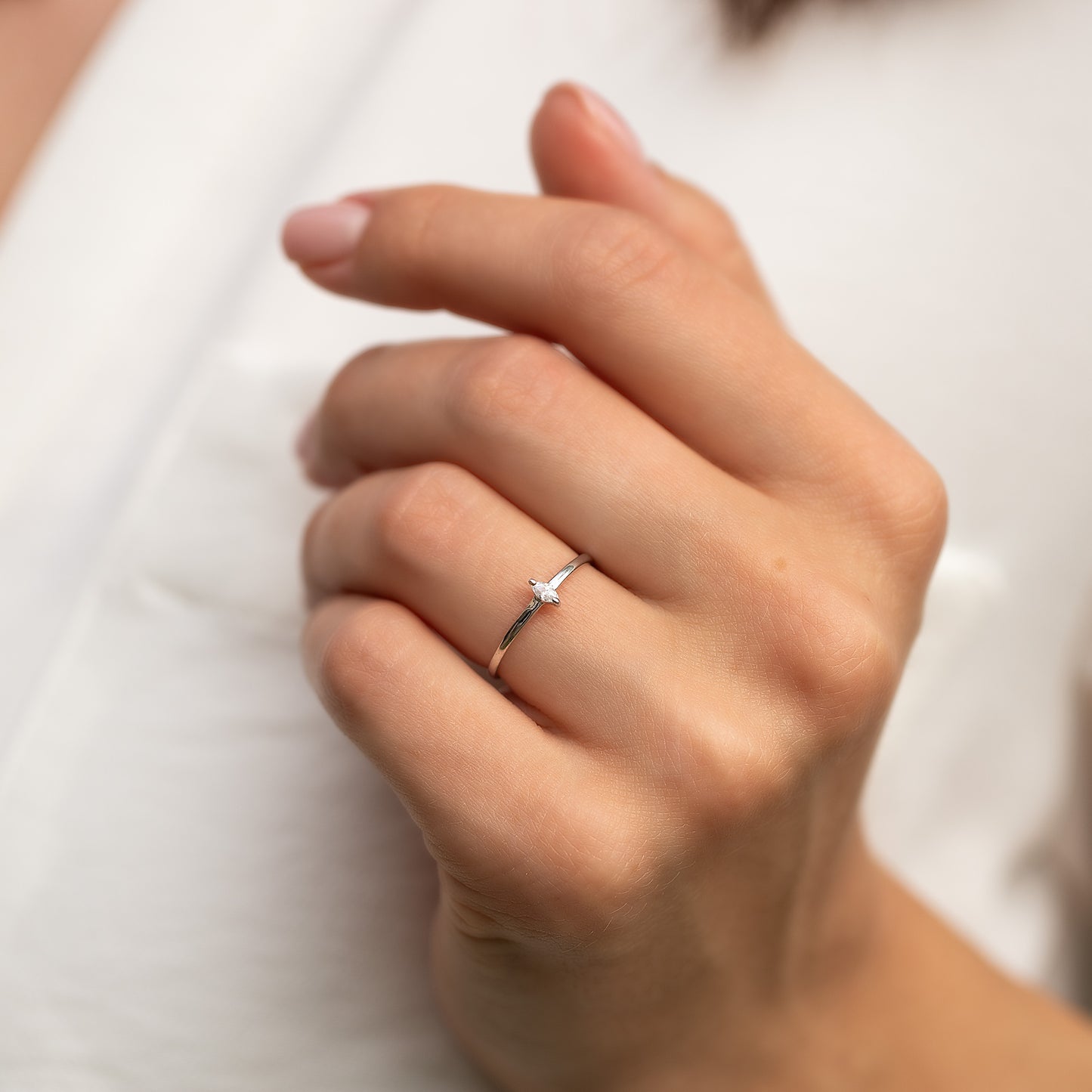 Minimalist Delicate 925 Sterling Silver Marquise CZ Solitaire Promise Ring for Her