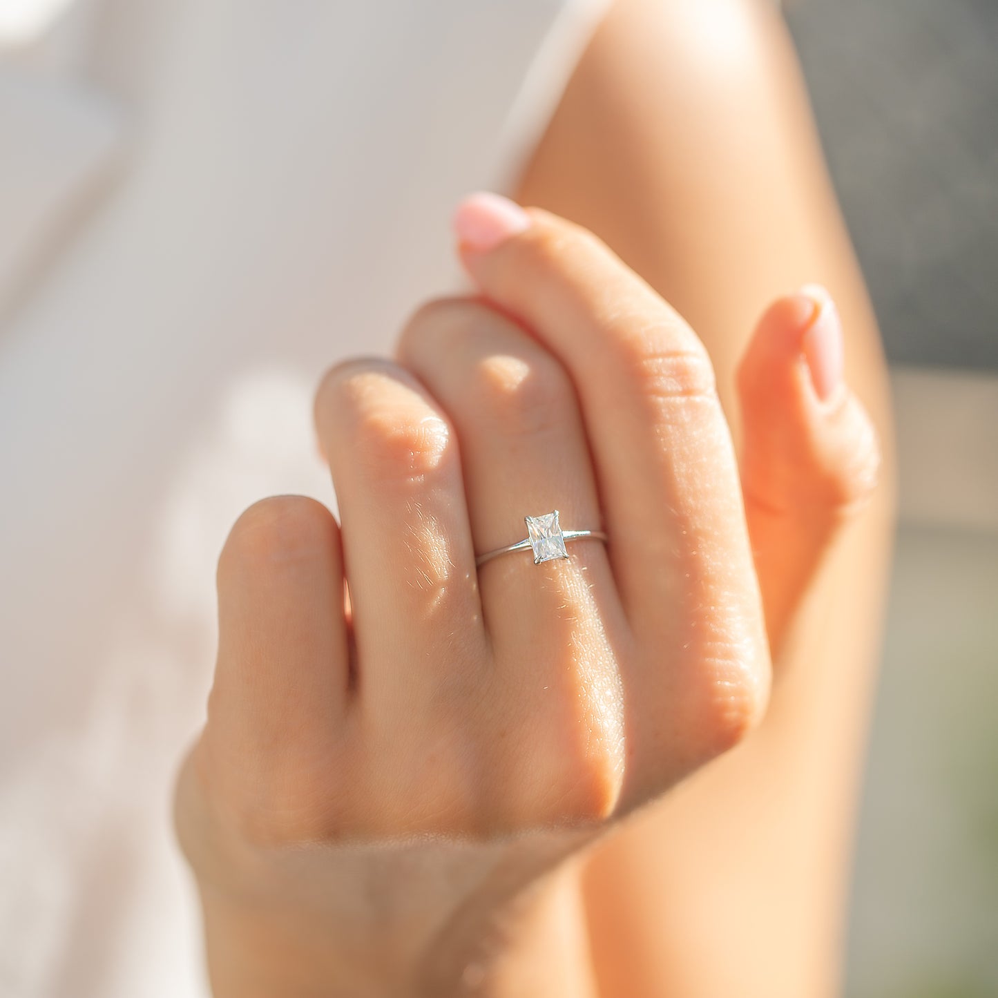 Dainty Minimalist 925 Sterling Silver Baguette Cubic Zirconia Solitaire Engagement Ring for Her