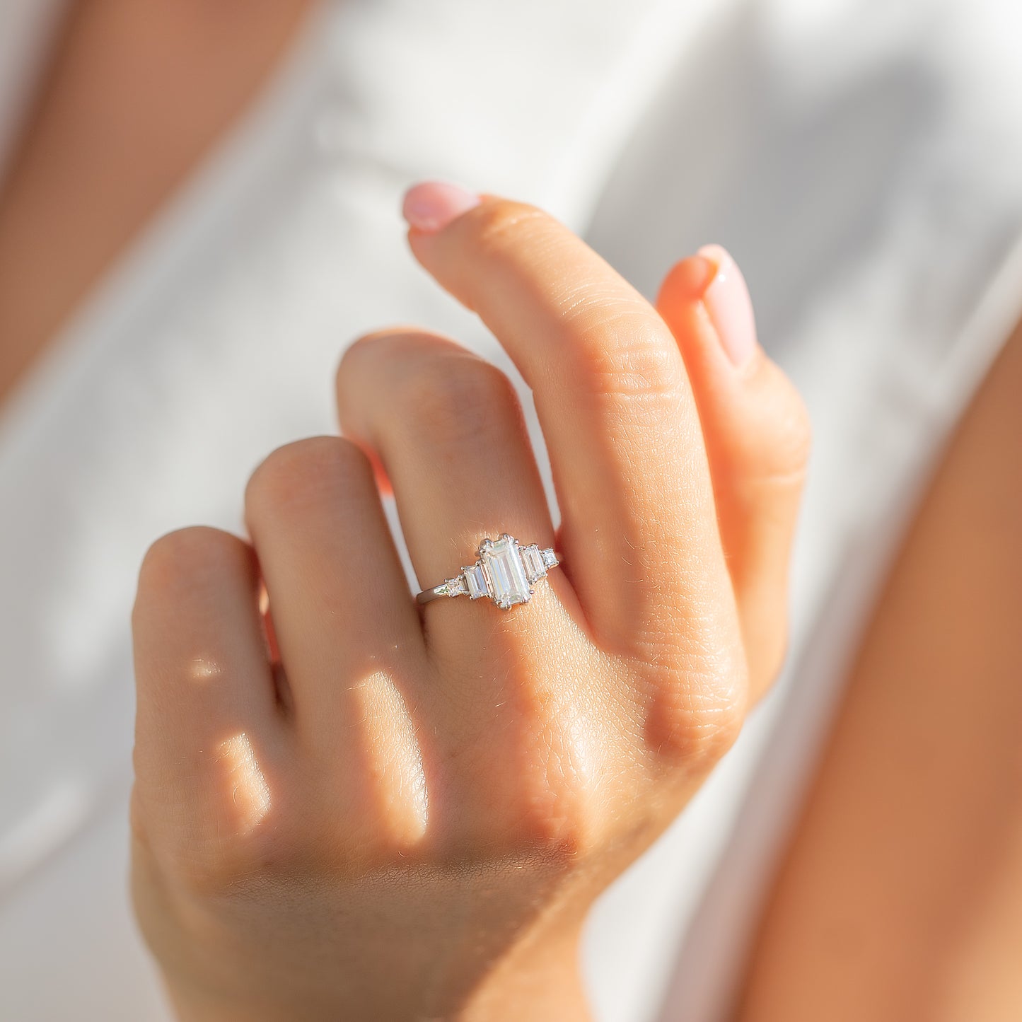 Women Unique Art Deco Style 925 Sterling Silver Baguette Cubic Zirconia Engagement Ring