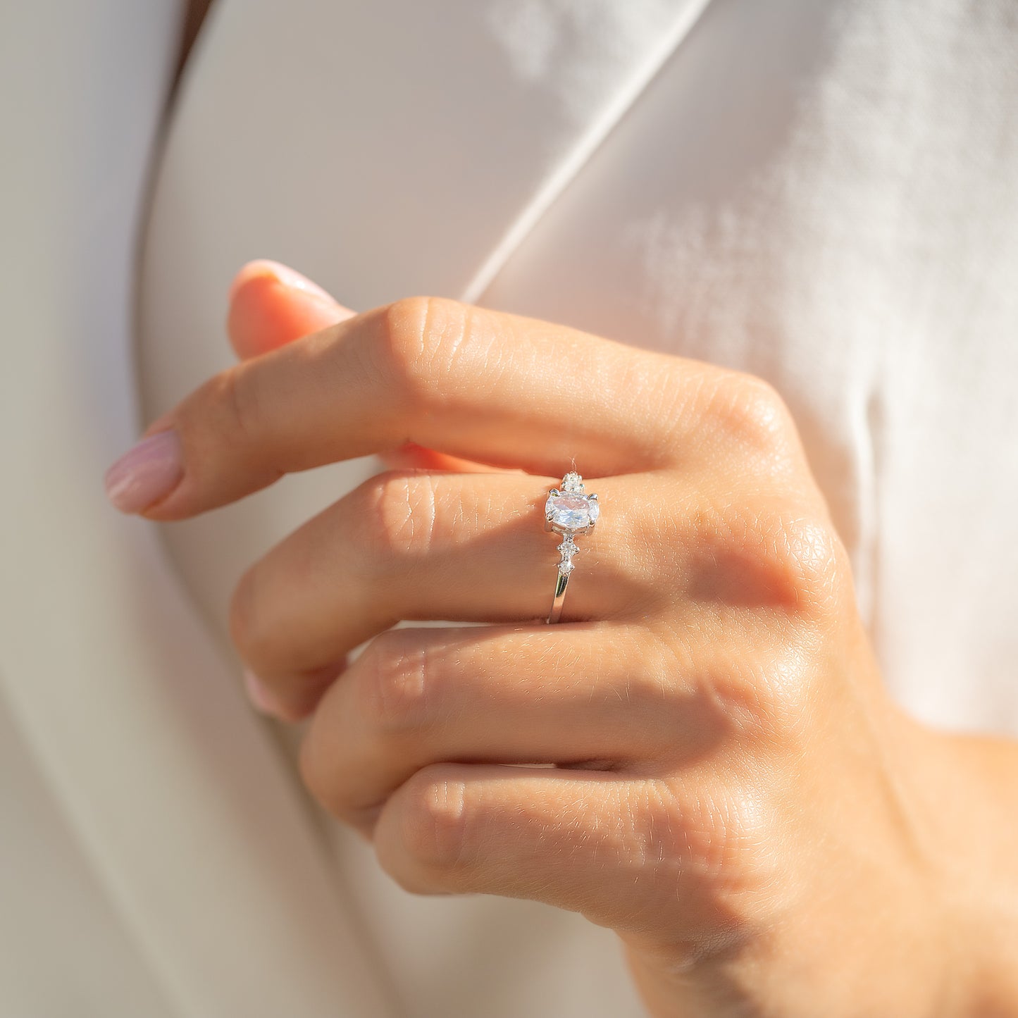 Dainty Minimalist 925 Sterling Silver Oval Cut Cubic Zirconia Promise Ring for Her