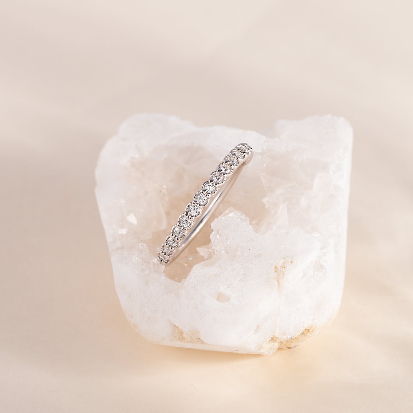 Women Minimalist Elegant 925 Sterling Silver Half Eternity CZ Wedding Band