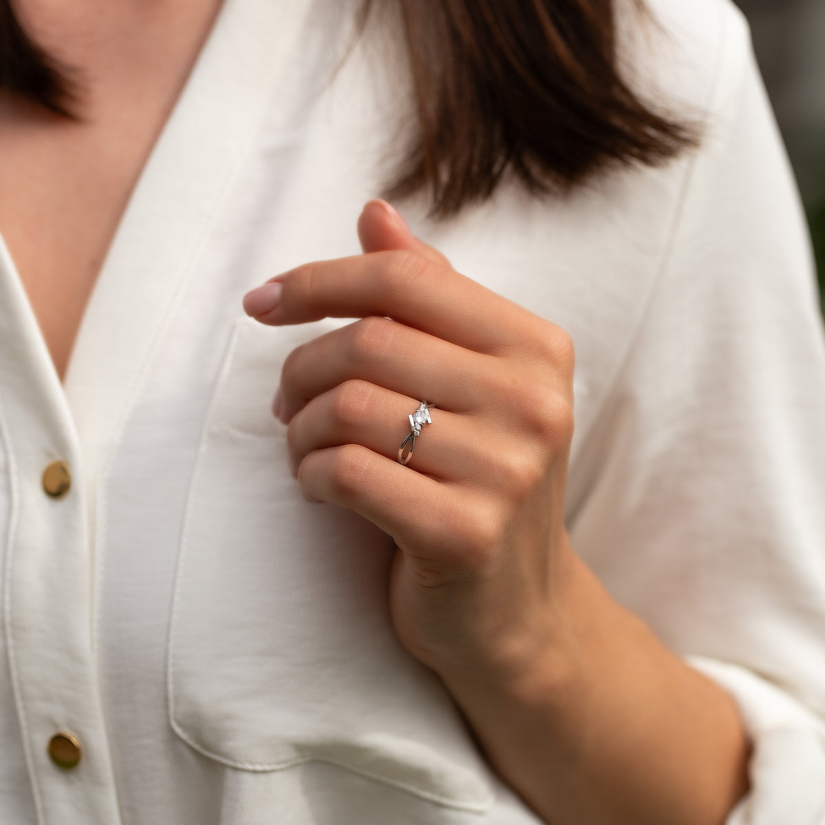 Serena White Gold Moissanite Twist Ring