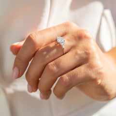 Vintage Style Art Deco 925 Sterling Silver Oval & Marquise Cut Cubic Zirconia Engagement Ring