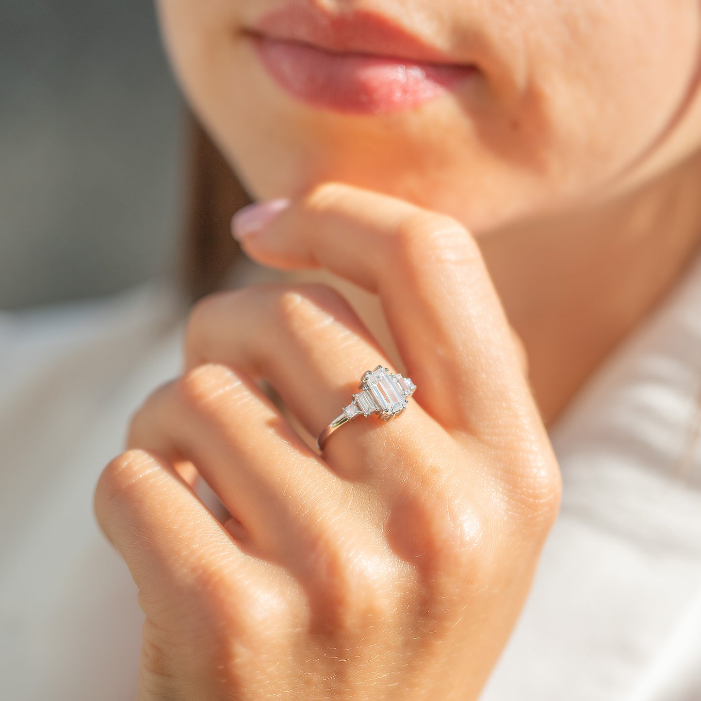 Women Unique Art Deco Style 925 Sterling Silver Baguette Cubic Zirconia Engagement Ring