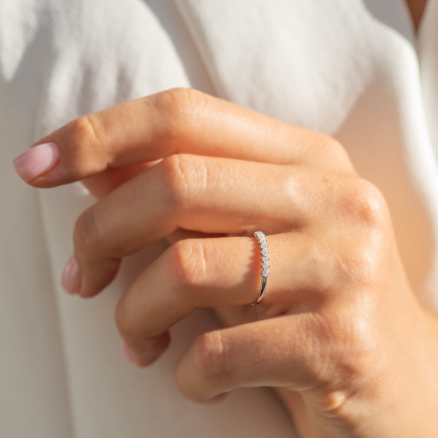 Minimalist Dainty 925 Sterling Silver Half Eternity CZ Stacking Ring for Her