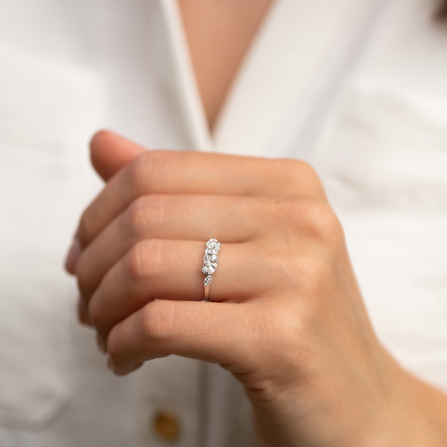 Unique Dainty Women 925 Sterling Silver Marquise CZ Promise Ring for Her
