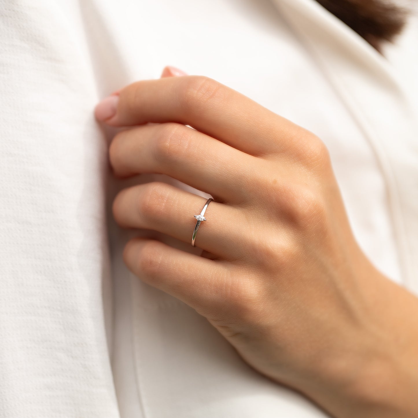 Minimalist Delicate 925 Sterling Silver Marquise CZ Solitaire Promise Ring for Her