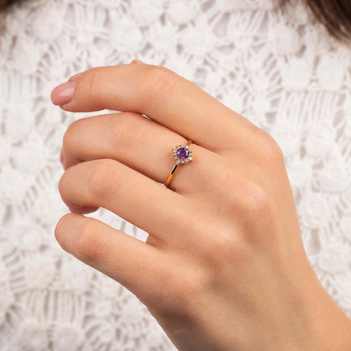 Celeste Rose Gold Amethyst Halo Ring