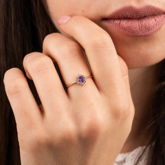 Celeste Yellow Gold Amethyst Halo Ring
