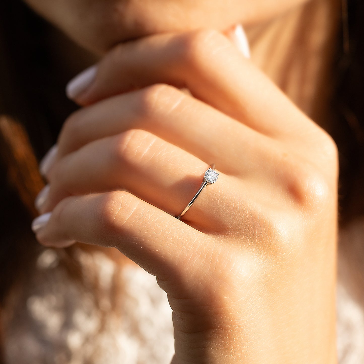 Minimalist Delicate 925 Sterling Silver Solitaire Cubic Zirconia Promise Ring for Her